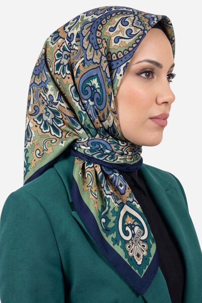 hadiora Women's Navy Blue Green Authentic Shawl Patterned Stitched Writing Co...
