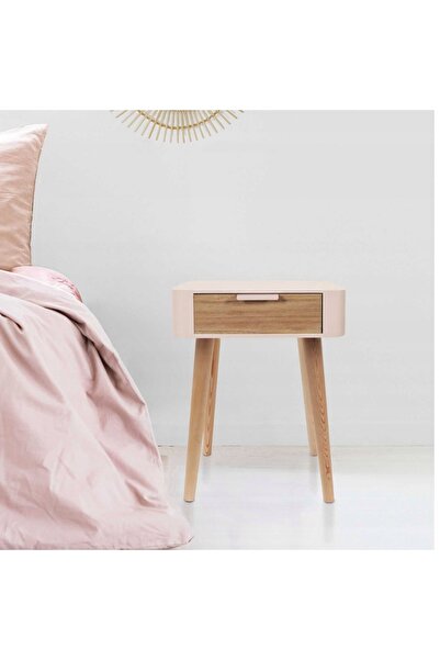 HowHomely Noptieră WENDY cu sertar roz, pentru dormitor modern LOFT