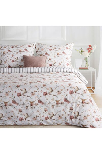 Eurofirany Set de lenjerie de pat 220x200 cm, din bumbac, cu flori, satinat, ...