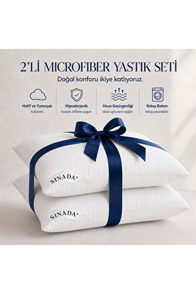 Sinada 2 Pieces of Microfiber 1000Gr Nano Gel Pillow 50X70 cm - with 100% Cot...