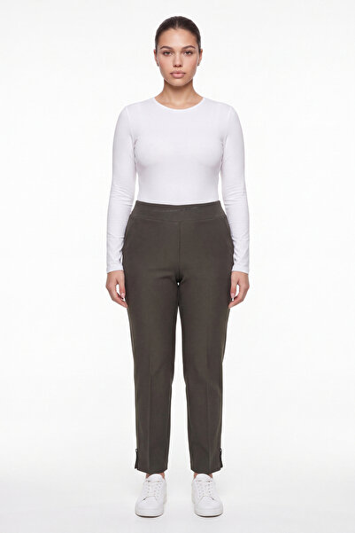 EXİTLİNE Women's Green Winter High-Waisted Trousers with Stone Detail on the ...