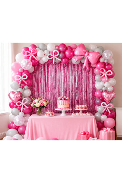 Generic Brand Set Decor Petrecere Roz 150 Piese cu Arcadă Baloane, Fundițe și...