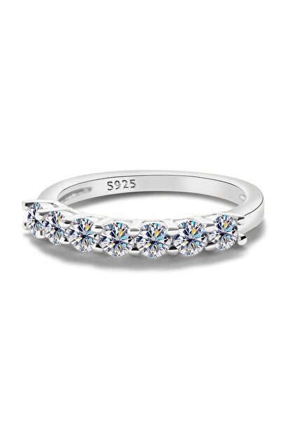 Choice1 7 white 3mmx7PCS Round Moissanite Ring 18K White Gold Plated 925 Ster...