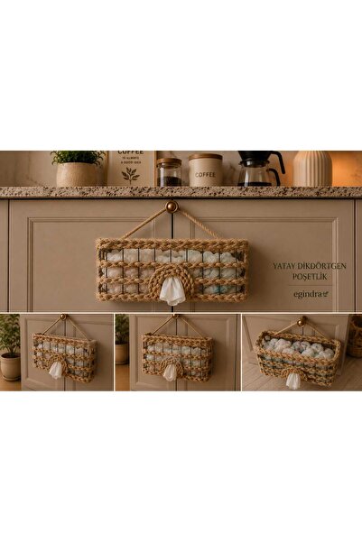Egindra Wicker Weave Horizontal Rectangular Bag Holder Bohemian Style Bag Bas...