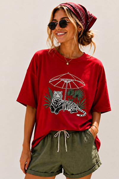 ArtYus Tiger Printed Crew Neck Casual Unisex Oversize T-Shirt - Safari Themed...