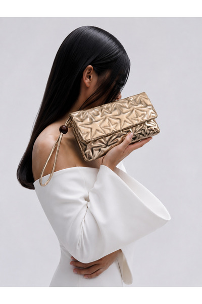 Mia Collection Star Cover Model Clutch Bag, Portfolio Bag, Handbag Gold