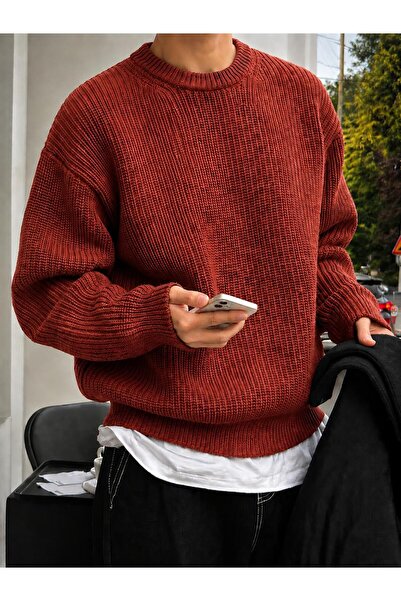 threeoff Men's Oversize Knitwear Sweater Crew Neck Thessaloniki Knit Comforta...