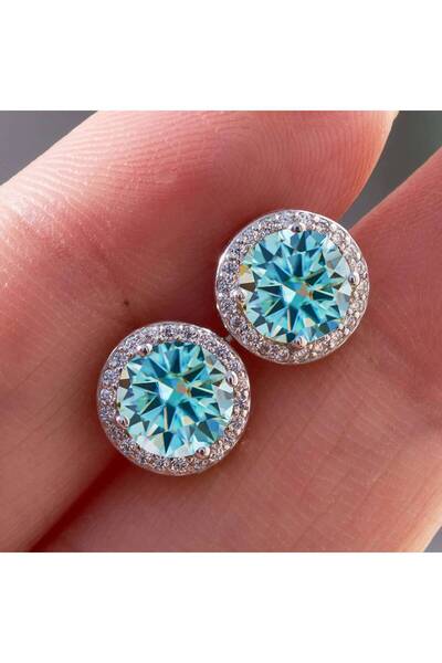 Choice7 1caratx2pcs blue 925 Sterling Silver D Color Moissanite Round Earring...