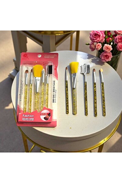 By Rozane Set pensule machiaj 5 piese cu glitter auriu