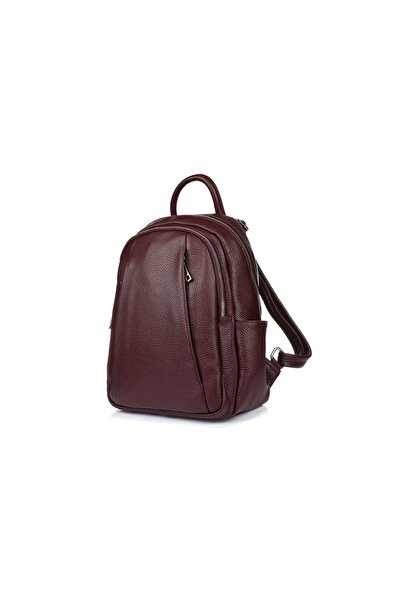 Vera Pelle Rucsac din piele italiană bordo, A4, de damă, cu multiple buzunare...