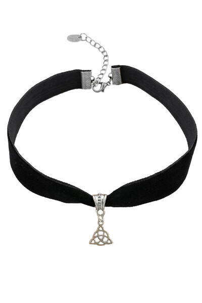VeeShop Colier choker din catifea neagra, cu medalion Triquetra