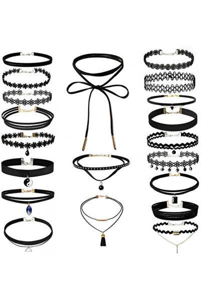 VeeShop Set 20 coliere choker din dantela si catifea, flori, triunghi, cristal