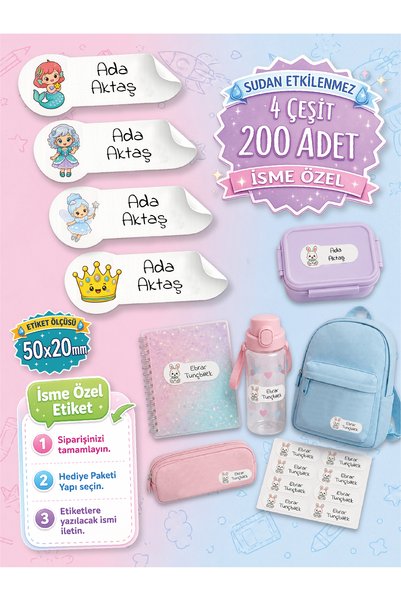 esatoys Kişiye Özel Denizkızı, Prenses ve Peri İsim Etiketi – 200 Adet, Suya Dayanıklı