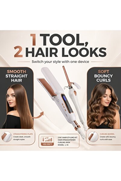 Generic Brand 2‑Piece Hair Styling Set, Wide Plate Hair Straightener Flat Iro...