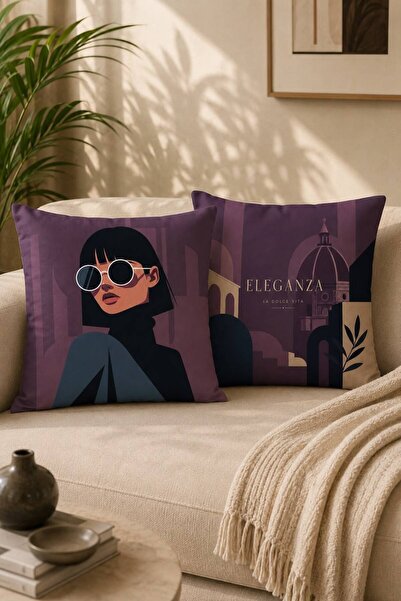 Sakallı 2’li Eleganza Modern Dekoratif Kırlent Kılıfı Seti