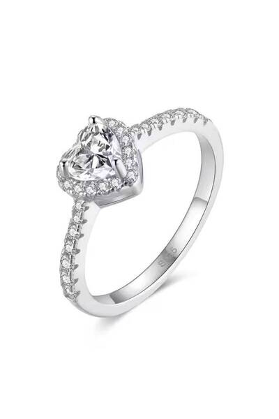 The Jewel Heart Inel Inima, Argint 925 Rodiat, Piatră Inimă cu Halo, Mărime 55