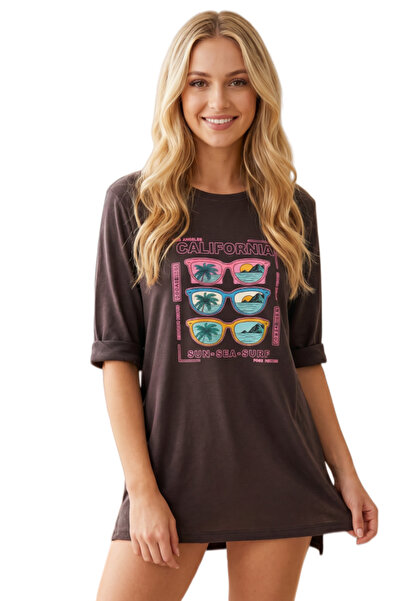 OEM Tricou de damă supradimensionat din bumbac cu imprimeu California, TG-38