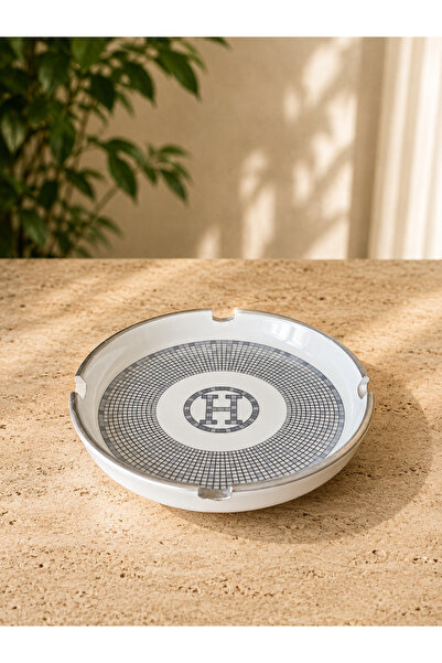FERMATO Handmade 1 Piece Round Porcelain Ashtray Set Honey Gray