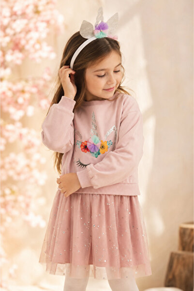 Eray Kids Rochie de sărbători din tul cu model unicorn pentru fetiță, cu cado...