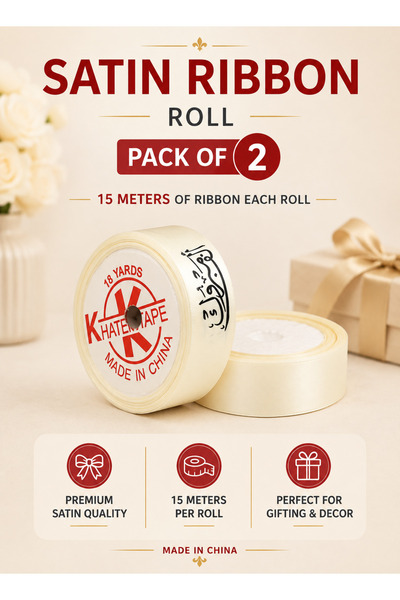 ninex Pack of 2 Satin Ribbon Rolls – 15 Meters Each Roll | Premium Fabric Rib...