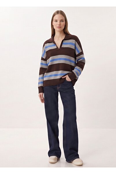 fujya Tricotaj supradimensionat, multicolor, cu guler polo, Elite