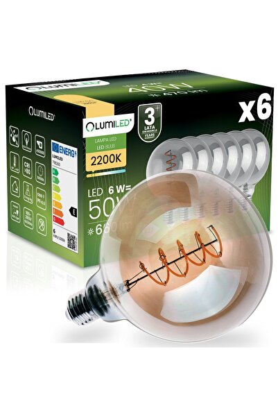 Lumiled 6x Bec LED E27 Glob G125 6W = 50W 660LM 2200K Cald 360 °   Filament a...