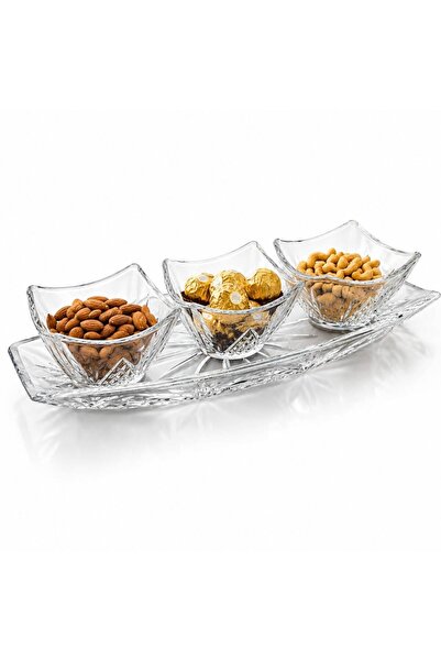 Generic Brand Комплект от 3 купички 9.5x6см, с 30см стъклена чиния, 4 броя, с...