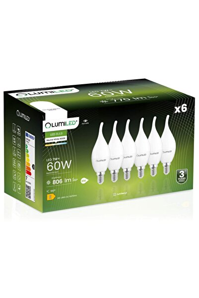Lumiled 6x Bec LED E14 tip lumânare BA35 7W = 60W 806lm 4000K Neutră 360 °