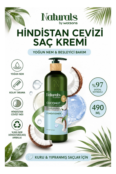 Naturals By Watsons ترطيب مكثف وتسريح سهل: بلسم جوز الهند 490 مل - للشعر الجاف