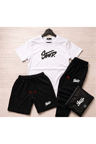 Velkoz 3 Piece Swd Black Tracksuit Set (T-Shirt, Shorts, Sweatpants)