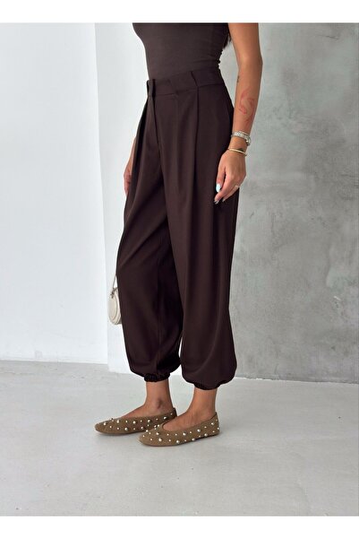 Gugus Monaco – Women's High Waist Polyviscon Woven Trousers with Elastic Ankl...