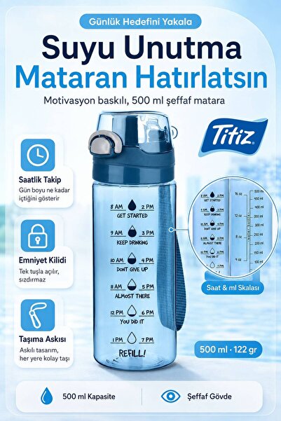 Titiz Patterned Transparent Sports Water Bottle 500 ml Plastic Water Bottle