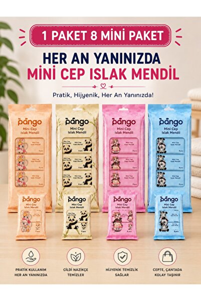 Myplas Mini Cep Islak Mendil 8'li Paket (64 Yaprak) Taşınabilir Çanta Boy Isl...