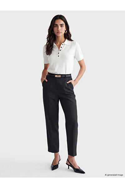 LC Waikiki Lcw Vision Black Women's Fabric Trousers with Belt
