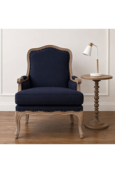 homejoyz كرسي كتان بذراعين كلاسيكي – أكسفورد – 81×73×96 سم - أزرق غامق
