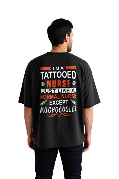 PayBuy Men's Oversize T-Shirt Tattooed Nurse Printed Graphic Patterned Relaxe...