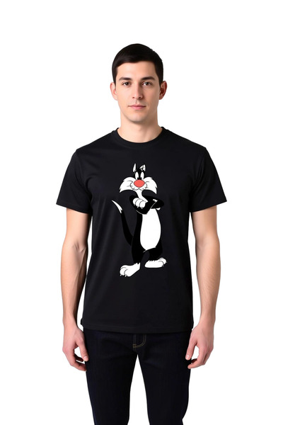 PayBuy Black and White Cat Printed Men's T-Shirt with Arms Folded