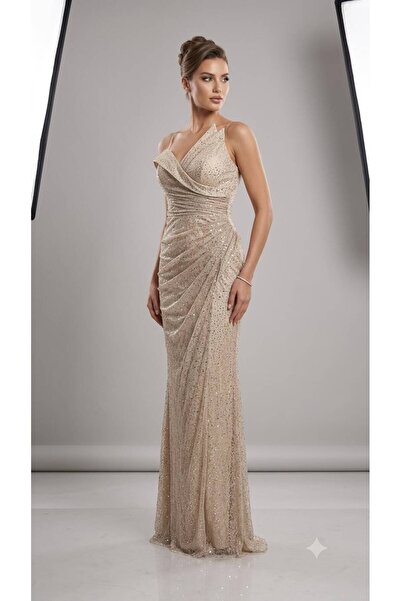 FOR COSTUME Askılı Büzgü Detaylı Abiye 10475