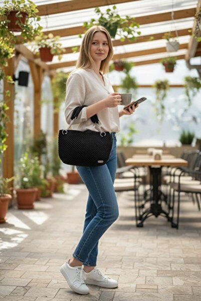 Ceki Home Women's Straw Look Handmade Knitted Bag Shoulder Model