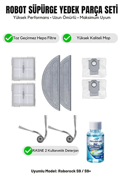 Asgard Grup Συμβατό με Roborock S9 / S9+: 2 πλαϊνές βούρτσες, 2 φίλτρα, 2 σφο...