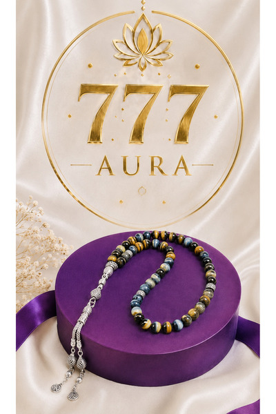 7 7 7 Aura 8 mm Küre Kesim Mavi Kaplan Gözü Doğal Taş Tespih