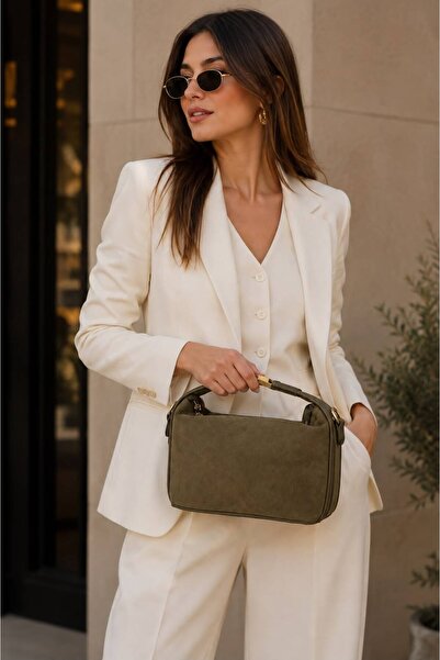 EGEM ATELİER Women's Knitted Textured Gold Lock Detailed Hand and Shoulder Bag