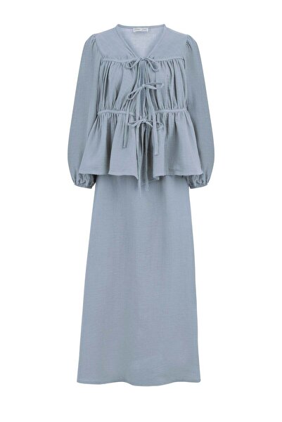 praye Lace-Up Muslin Set Blue