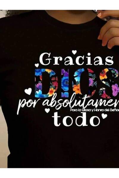 25W Women's Graphic Tees,Women's Faith Inspired Spanish Gracias DIOS Print-Sh...