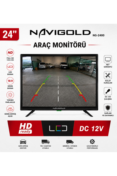 Navigold 24" 12V / 220V LED Monitör | HDMI, VGA, Dahili Hoparlör, Kumandalı
