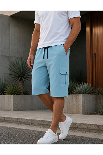 OrganicKid Bon Voyage Erkek Açık Mavi Kargo Cepli Short