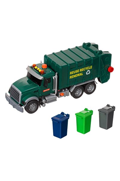OEM Jucărie camion de gunoi verde pentru reciclare cu 3 coșuri, lumini și efe...