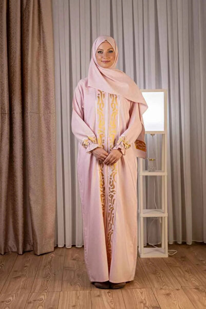 tulteks Women's Full Zipper One-Piece Arabica Embroidered Prayer Dress