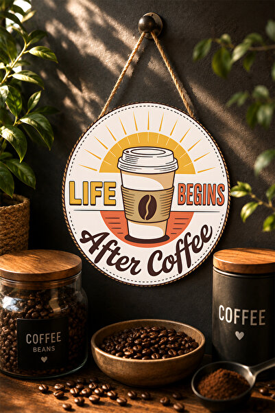 Mayeka Viața începe după cafea - Masă rotundă din MDF cu tematică retro solar...