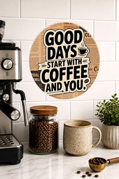 Mayeka Good Days Start with Coffee and You Newspaper Typography Round Mdf Tab...